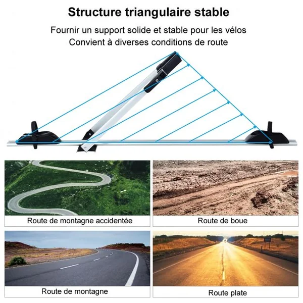 Porte-Vélo pour Barres de Toit avec Verrou Antivol pour 1 Vélo Capacité 15 Kg en Aluminium135x23,5x60cm Noir