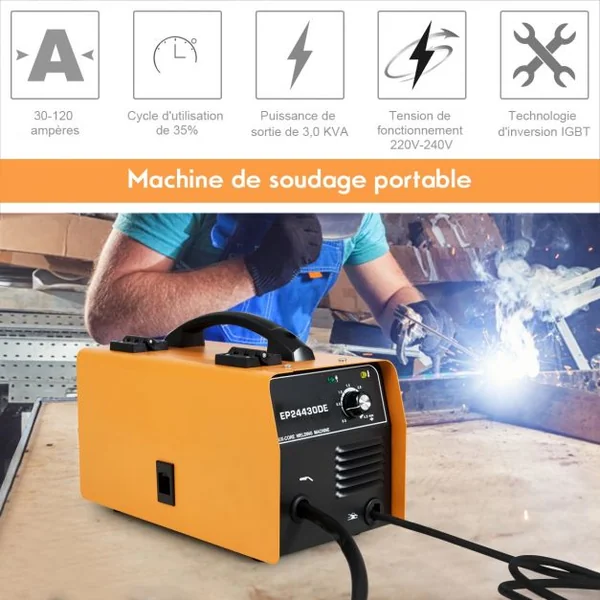 Poste à Souder Mig 130 Machine de Soudage 30-120a 220-240v 50hz avec Accessoires en Fer 345x185x25cm Orange