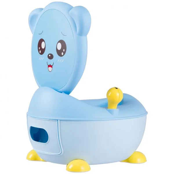 Pot de Bébé Siège de Toilettes pour Bébé Enfant avec Couvercle Anti-odeur en Forme d’Ours Bleu