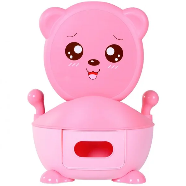 Pot de bébé Siège de toilettes pour enfant de 6 mois à 5 ans avec Couvercle anti-odeur en Forme d’Ours 1,9 L, Rose