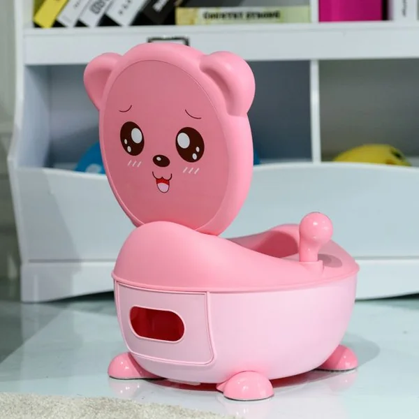 Pot de bébé Siège de toilettes pour enfant de 6 mois à 5 ans avec Couvercle anti-odeur en Forme d’Ours 1,9 L, Rose