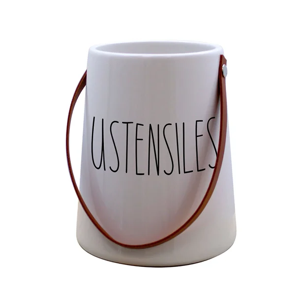 Pot à ustensiles céramique avec anse blanc D 12x14cm