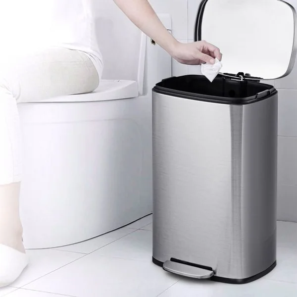 Poubelle à Pédale Acier en inox. 50L avec Couvercle Anti-odeur Souple Intérieur en Plastique