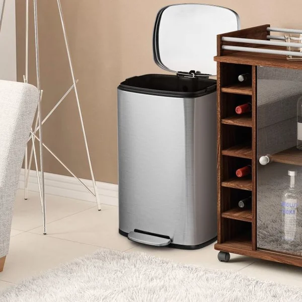 Poubelle à Pédale Acier en inox. 50L avec Couvercle Anti-odeur Souple Intérieur en Plastique