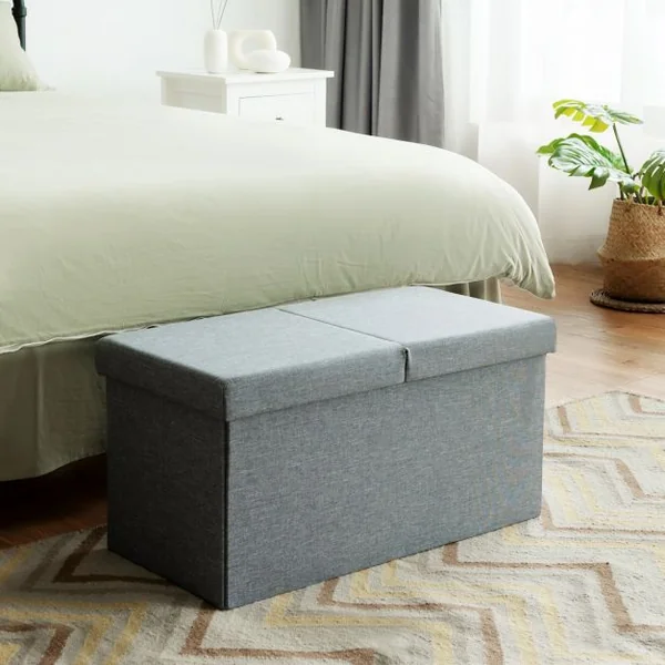 Pouf de Rangement Coffre de Rangement Pliant de 80L Chargement de 150kg 76 x 38 x 38 cm