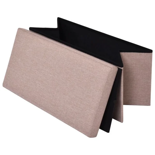 Pouf Repose-pieds Banc Siège d’appoint Coffre de rangement Ottoman en Tissu Oxford et MDF Pliable 76x38x38cm Beige
