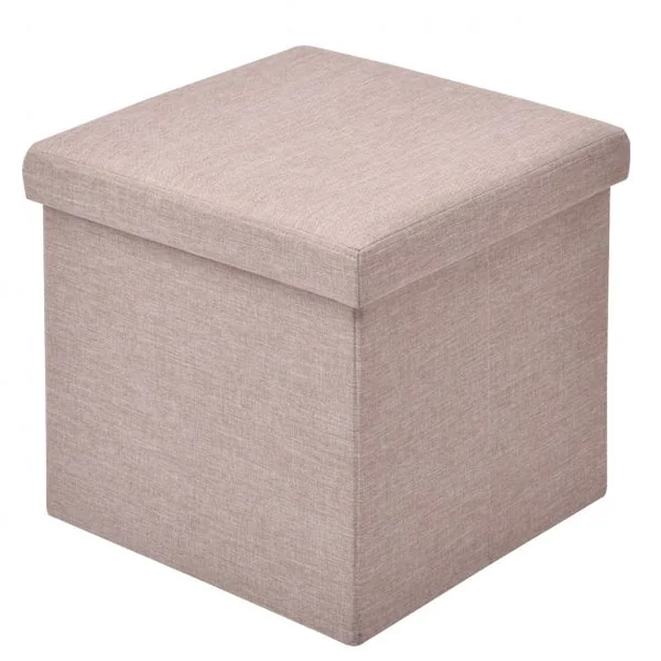 Pouf Repose-pieds Tabouret Siège d’appoint Coffre de rangement 54L en Tissu Oxford et bois Pliable 38x38x38cm Beige