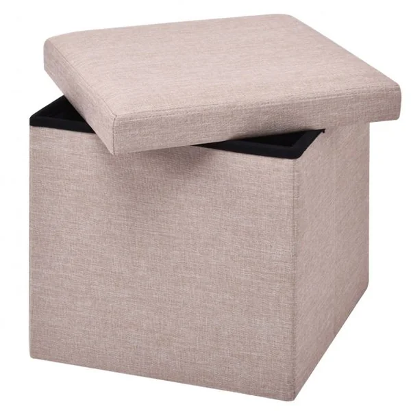 Pouf Repose-pieds Tabouret Siège d’appoint Coffre de rangement 54L en Tissu Oxford et bois Pliable 38x38x38cm Beige
