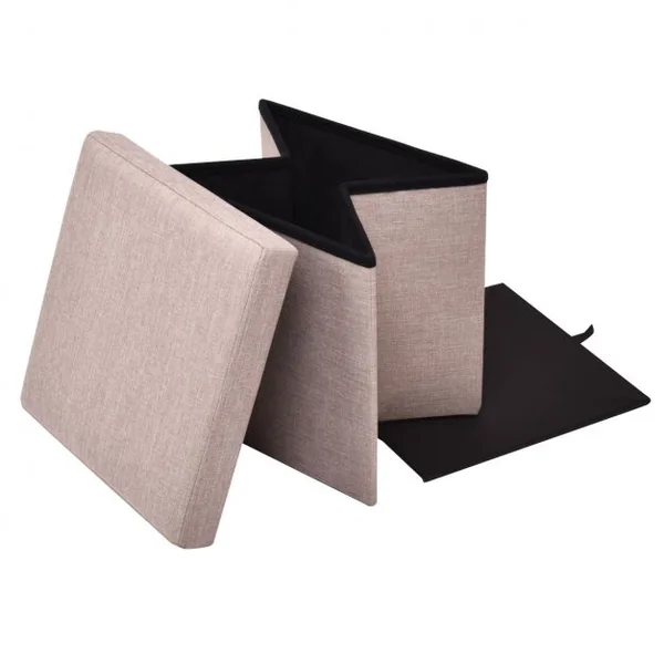 Pouf Repose-pieds Tabouret Siège d’appoint Coffre de rangement 54L en Tissu Oxford et bois Pliable 38x38x38cm Beige