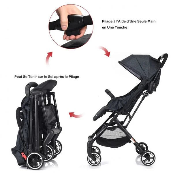Poussette bébé enfant 2 en 1 avec la Ceinture de sécurité 5 Points Pliable Ultra compacte, 81x47.5x104cm, foncé