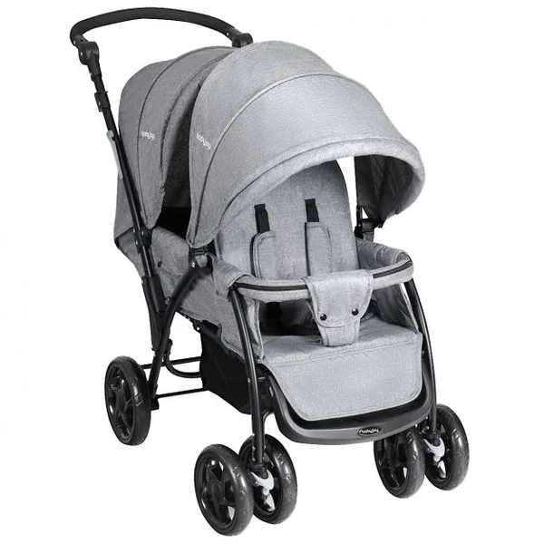 Poussette Double 2 en 1 pour Bébé + 6 Mois Poussette et Berceau Pliable Capacité Siège 15kg, 123x59x102cm, Gris