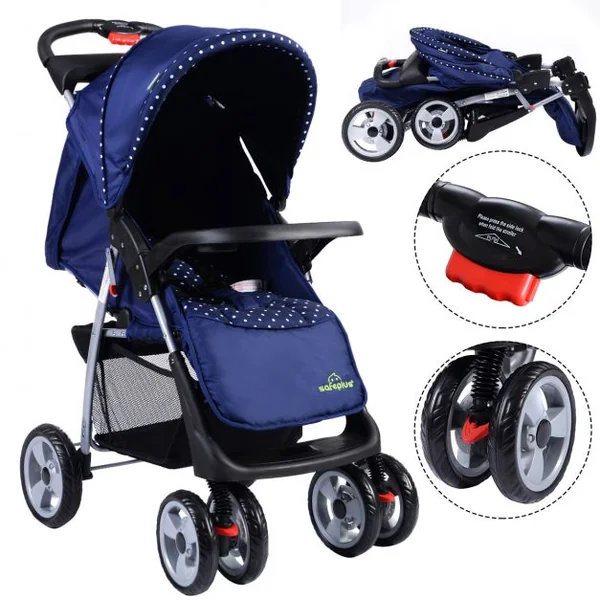Poussette Landau pour Bébé en Fer Tissu d’Oxfort PP avec Panier de Rangement et Capote Pliable, 84 x 46.5 x 103 cm, Bleu
