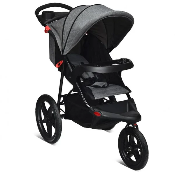 Poussette Pliable 3 Roues pour Bébé de 6-36 Mois avec Grand Panier et Plateau Capacité 15 Kg 76x50x107cm Gris