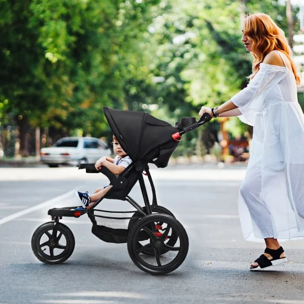 Poussette Pliable 3 Roues pour Bébé de 6-36 Mois avec Grand Panier et Plateau Capacité 15 Kg 76x50x107cm Noir
