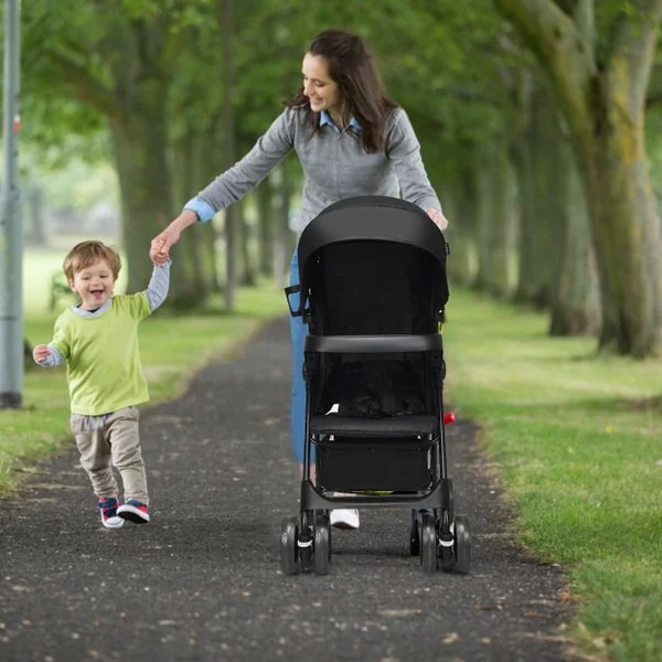 Poussette Pliable pour Bébé de 6-36 Mois avec Pare-soleil Angle de Dossier Réglable Capacité 15 Kg 76x50x107cm Noir