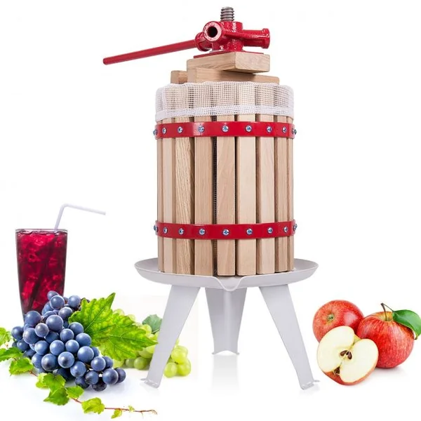 Pressoir à Fruits Manuel sur Pied Presse-agrumes par Pression de Broche Long Manche Capacité 6L en Bois de Chêne + Fer