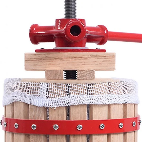 Pressoir à Fruits Manuel sur Pied Presse-agrumes par Pression de Broche Long Manche Capacité 6L en Bois de Chêne + Fer
