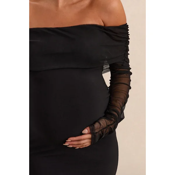 Pretty Perfect | Robe de maternité longue noire à décolleté bardot