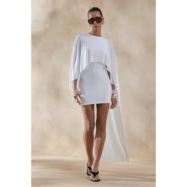 Prislia | Mini-robe blanche à encolure ronde avec cape