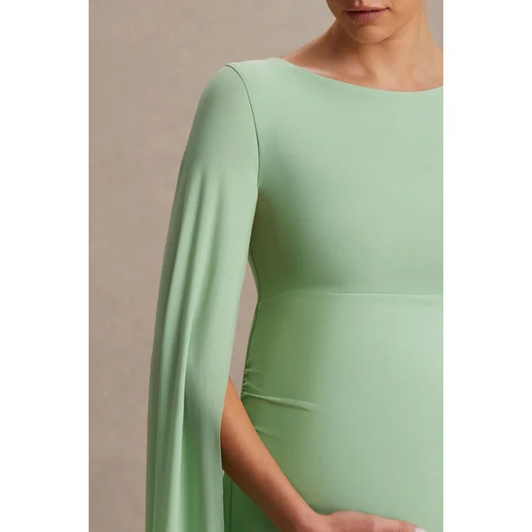 Providence | Robe Mi-Longue De Maternité Vert Clair à Col Haut avec Manches Cape