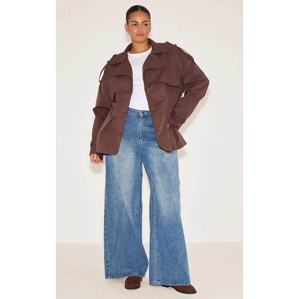 Prune Chocolat Trench Court Ceinturé Grande Taille
