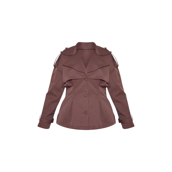 Prune Chocolat Trench Court Ceinturé Grande Taille