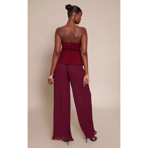 Prune Combinaison Bandeau Tissée À Jambes Plissées