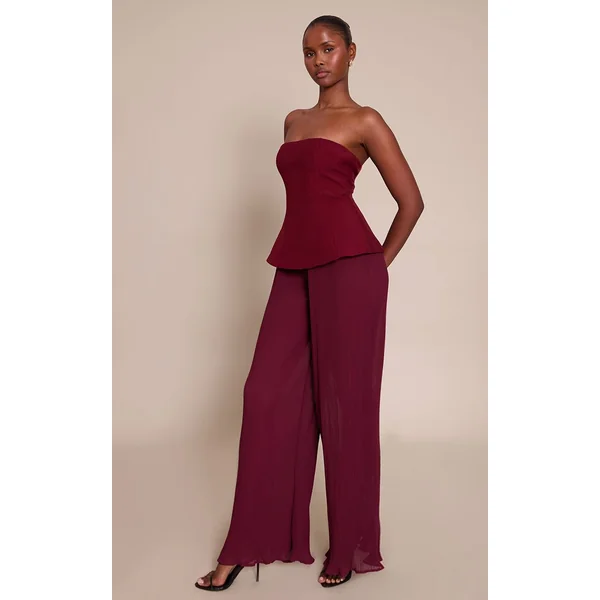 Prune Combinaison Bandeau Tissée À Jambes Plissées