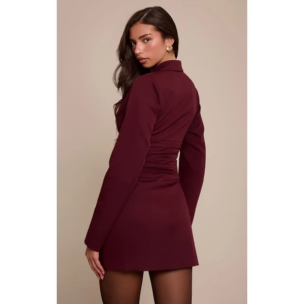 Prune Robe Blazer Ajustée Tissée À Agrafes