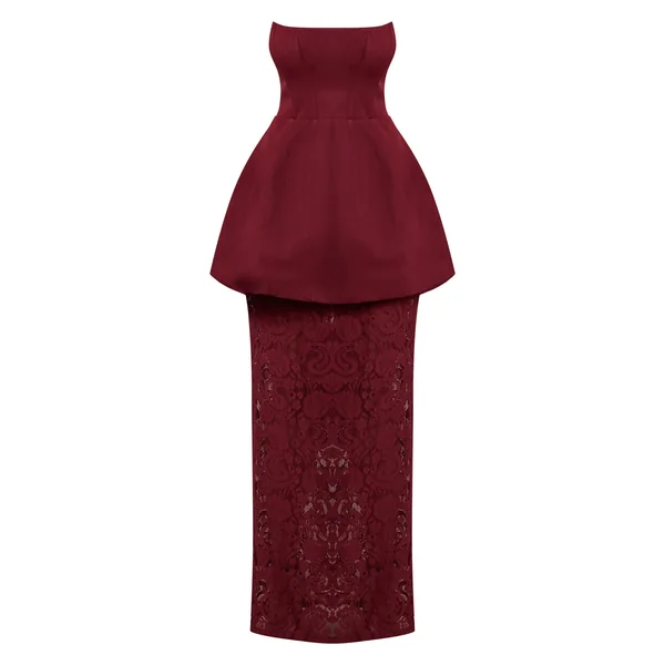 Prune Robe Maxi En Ligne A Structurée Avec Ourlet En Dentelle