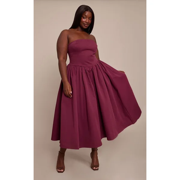 Prune Robe Midaxi Patineuse Grande Taille À Bandeau Froncé En Tissu Tissé