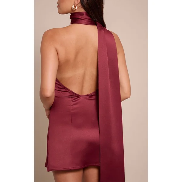 Prune Robe Moulante À Détail Foulard En Satin Imprimé Fleuri