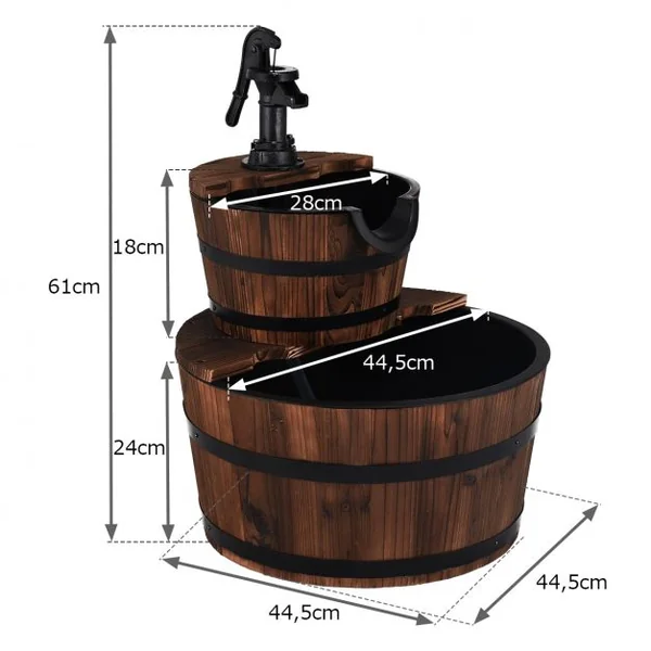 Puit Décoration de Jardin 2 Etages Fontaine en Cascade de Cour avec Pompe Ecoulement d’Eau Ajustable en Bois de Sapin