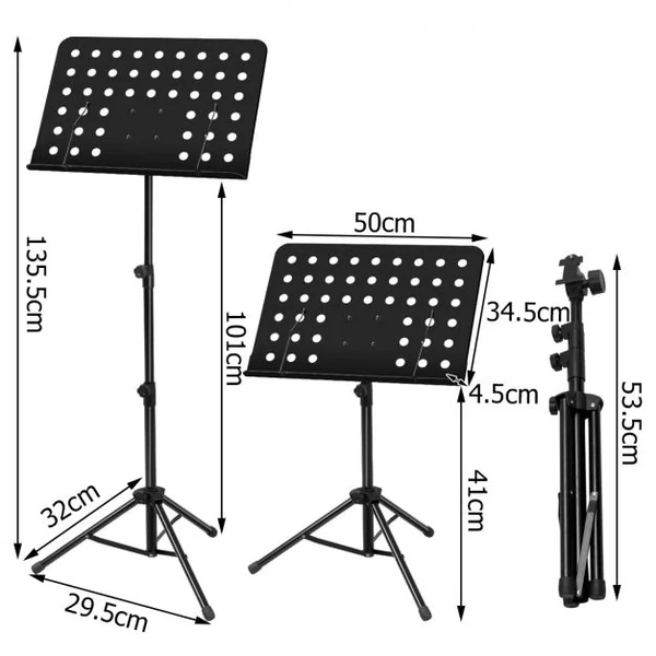 Pupitre pour Partition Pliable Hauteur Réglable en Métal avec Sac Pince Angle Inclinable Charge Max 2,5KG