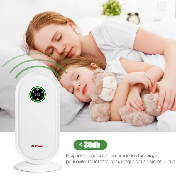 Purificateur d'Air 50w pour Pièces de 30-40m²avec Système de Capteur Intelligent Minuterie Affichage Led 27x17,6x60cm