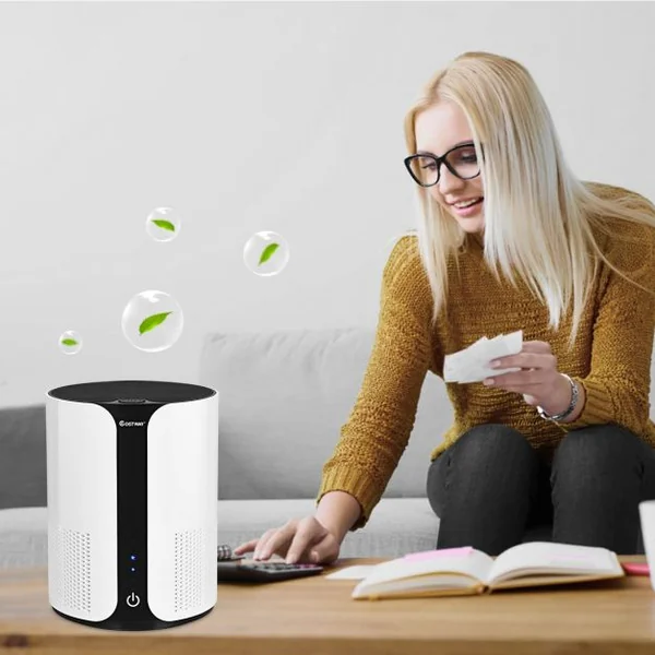 Purificateur D’air Silencieux et Puissant Cadr 150m3/h Réglables à 3 Vitesses Superficie 18m² 21x21x28cm Blanc+Noir