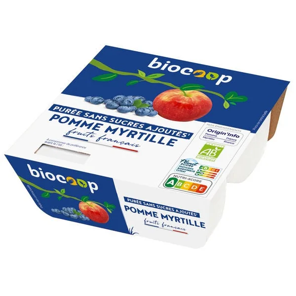 Purée sans sucres ajoutés pomme myrtille 4x100g