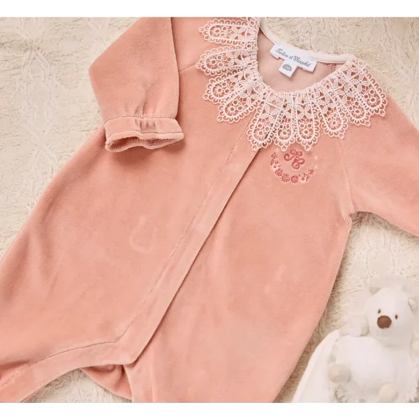 Pyjama pêche velours col dentelle babygirl Tartine et Chocolat - Soins Bébé Naturels & Produits Maman Après Naissance