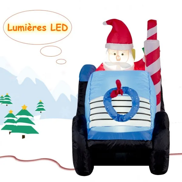 Père Noël Gonflable Décoratif 170 Cm Illuminé Par Led 2 Piquets de Sol + Cordes Ventilateur en Polyester Imperméable