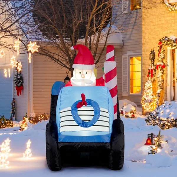 Père Noël Gonflable Décoratif 170 Cm Illuminé Par Led 2 Piquets de Sol + Cordes Ventilateur en Polyester Imperméable