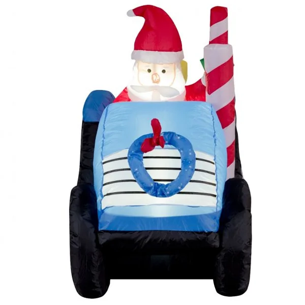 Père Noël Gonflable Décoratif 170 Cm Illuminé Par Led 2 Piquets de Sol + Cordes Ventilateur en Polyester Imperméable