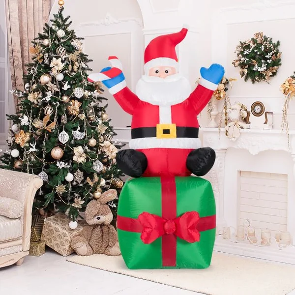 Père Noël Gonflable Décoratif 180 Cm Illuminé Par Led Transformateur Gonfleur en Tissu Polyester Imperméable