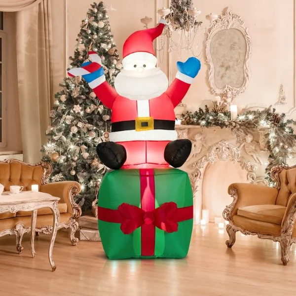 Père Noël Gonflable Décoratif 180 Cm Illuminé Par Led Transformateur Gonfleur en Tissu Polyester Imperméable