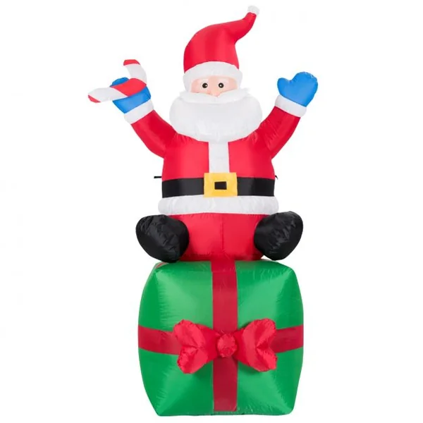 Père Noël Gonflable Décoratif 180 Cm Illuminé Par Led Transformateur Gonfleur en Tissu Polyester Imperméable