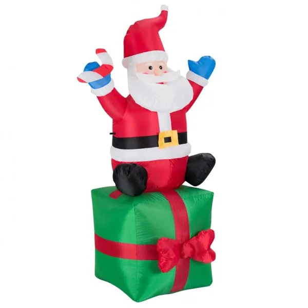 Père Noël Gonflable Décoratif 180 Cm Illuminé Par Led Transformateur Gonfleur en Tissu Polyester Imperméable