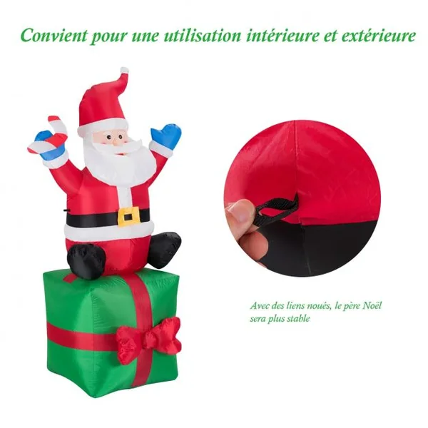 Père Noël Gonflable Décoratif 180 Cm Illuminé Par Led Transformateur Gonfleur en Tissu Polyester Imperméable