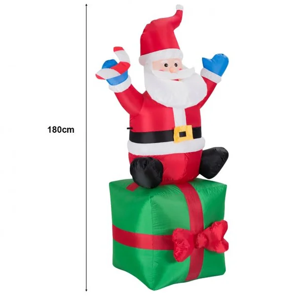 Père Noël Gonflable Décoratif 180 Cm Illuminé Par Led Transformateur Gonfleur en Tissu Polyester Imperméable