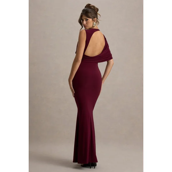 Rae | Robe longue bordeaux avec manche cape unique