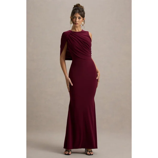 Rae | Robe longue bordeaux avec manche cape unique