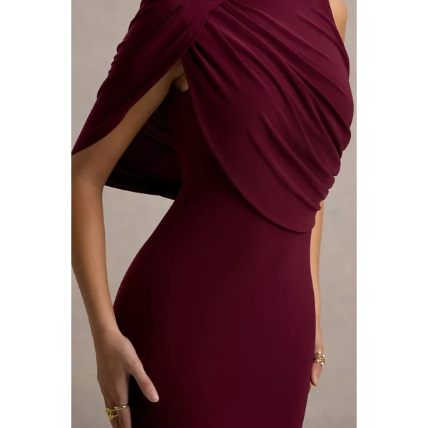 Rae | Robe longue bordeaux avec manche cape unique